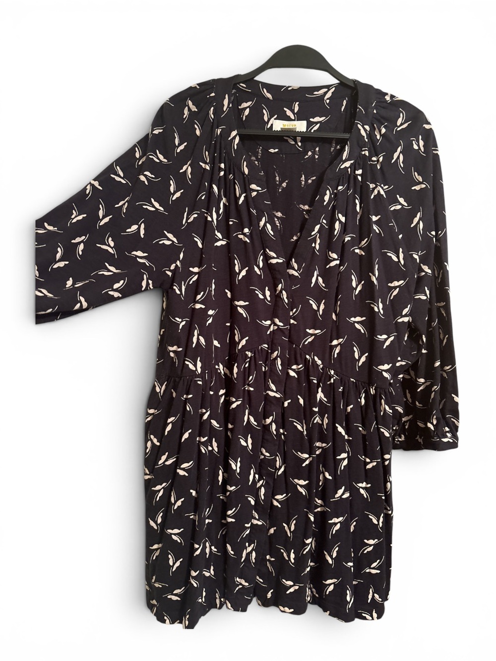 Maeve Black Mini Dress with Cream Leaf or Butterfly Motif XL Anthropologie - Picture 1 of 7